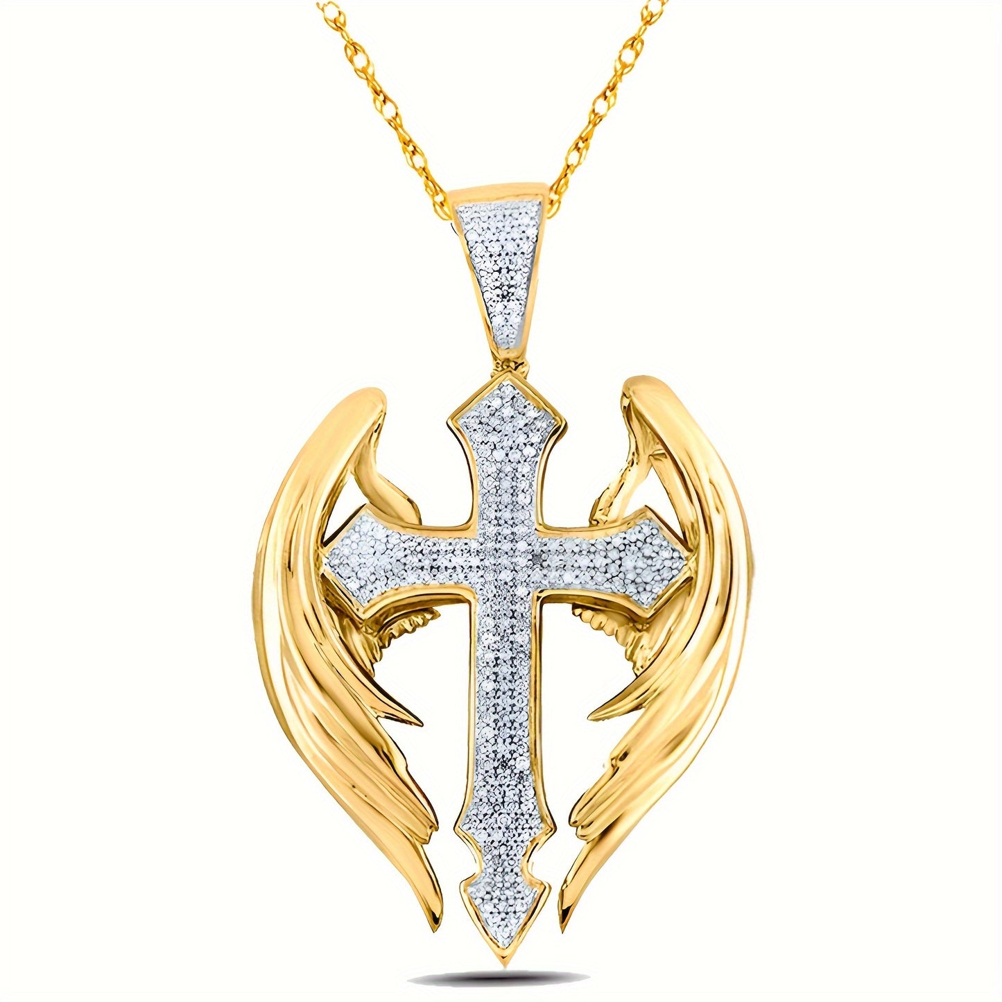 Angel Wings Cross Pendant Necklace, Elegant Style Fashionable Unisex Jewelry Accessory, Ideal Anniversary & Birthday Gift