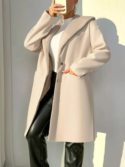 vlovelaw  Solid Color Open Front Jacket, Elegant Lapel Neck Button Long Sleeve Pockets Jacket For Every Day, Women's Clothing