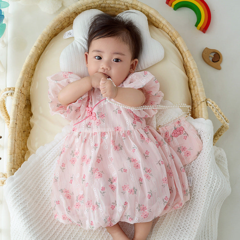 Baby Chinese Style Dress 2025 Summer New Year-Old Girl Baby Princess Dress Buckle Double Layer Skirt 3605