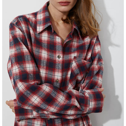 VLOVELAW  plaid shirt 2025 popular spring girl classic OVERSIZE loose versatile plaid neutral style shirt