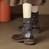 Giant Retro Socks Boots for Women  Autumn and Winter New All-Match Brown Thick Bottom Chunky Heel Ankle Boots