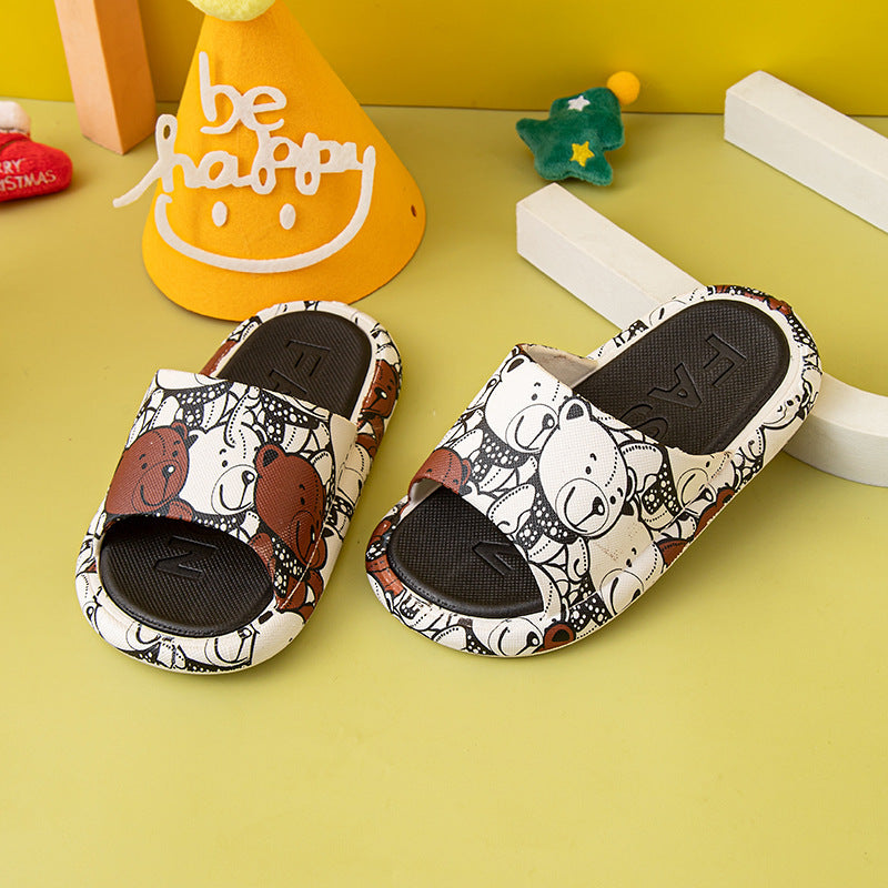 VLOVELAW Children's Printed Cartoon Big Bear Slippers Female Parent-Child Big Children Medium and Small Children Outer Wear Home Non-Slip Parent-Child Sandals