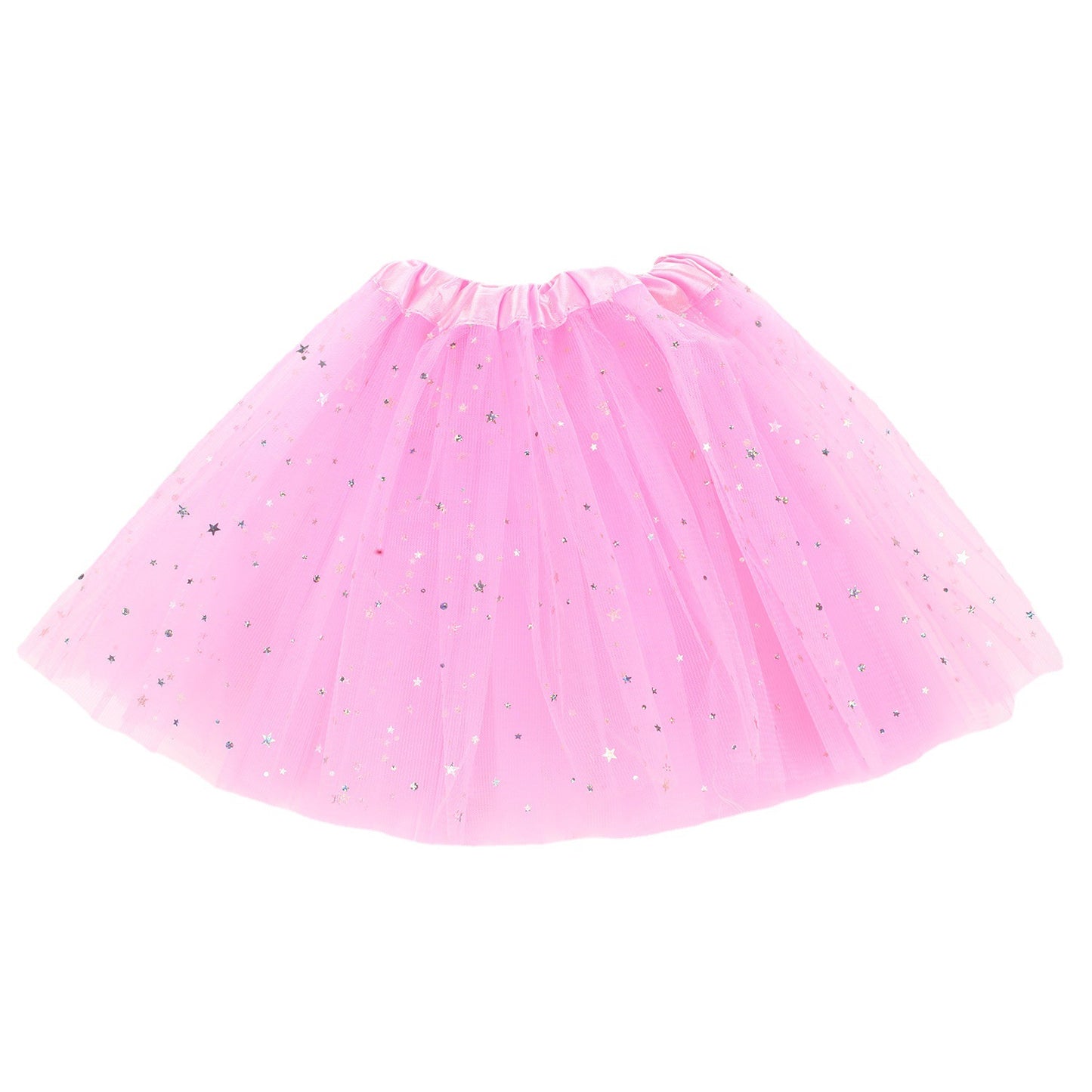 VLOVELAW Dance Tutu Skirt Children's Day Performance Skirt Princess Dress Girl's Three-Layer Mesh Sequins Five-Pointed Star Half-Length Pettiskirt