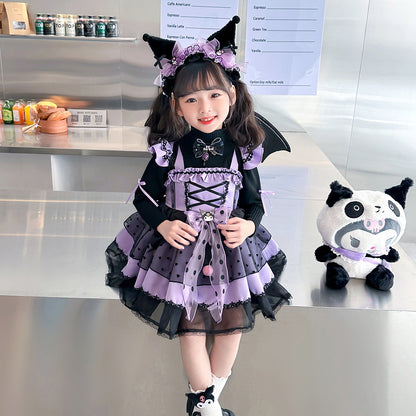 VLOVELAW Girls Clow M Lolita Princess Dress Halloween Autumn and Winter Long Sleeve Cos Costume Wings Children Luminous Skirt