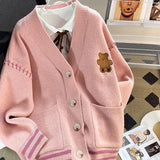 Autumn and winter sweater women's Zhiyun cardigan jacket wearing knitted sweater women's new lazy wind cartoon warm sweater wholesale