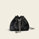 vlovelaw Korean Style Retro Soft Leather Mini Bucket Bag Simple All-Match Chain Small Bag Women's Popular Shopping Shoulder Messenger Bag