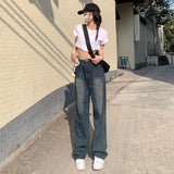 Licshe# American Jeans Women's 2024 Spring New Loose Wide-Leg Pants High Waist Straight Slimming Women's Wear Pants