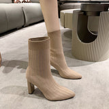 Cross-Border  Oversized Knit Elastic Socks Boots  New Internet Hot Casual Breathable High Heel Pointed Flying Woven Boots