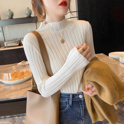 Large quantities of 2024 winter semi-turtleneck thickened shirt women's winter loose pullover knitted sweater bottoming shirt