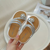 VLOVELAW Children's Slippers  Summer New Little Girl Soft Bottom Girl Rhinestone Flat Slippers Tide