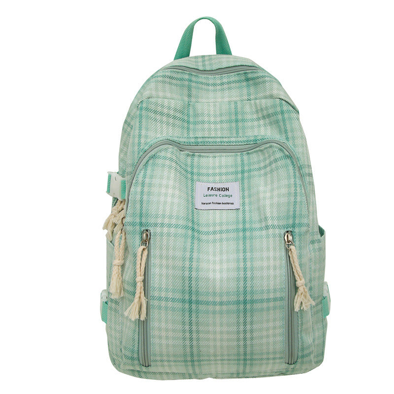 Japanese Ins Style Artistic Backpack Fresh Plaid Schoolbag High School Student Campus Backpack Good-looking Double Back