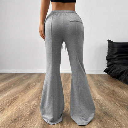 New  simple and versatile commuter casual pants autumn and winter drawstring elastic waist legs thin wide leg trousers