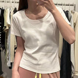 VLOVELAW American Pure Cotton Hot Girl Slim Fit Short-Sleeved Underwear  New round Neck Shoulder Hong Kong Style Top Fashionable T-shirt Women