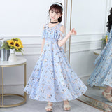 VLOVELAW Children's Dress Girls' Summer Floral Dress  New Medium and Big Children's Western Style Super Fairy Chiffon Princess Dress for Women