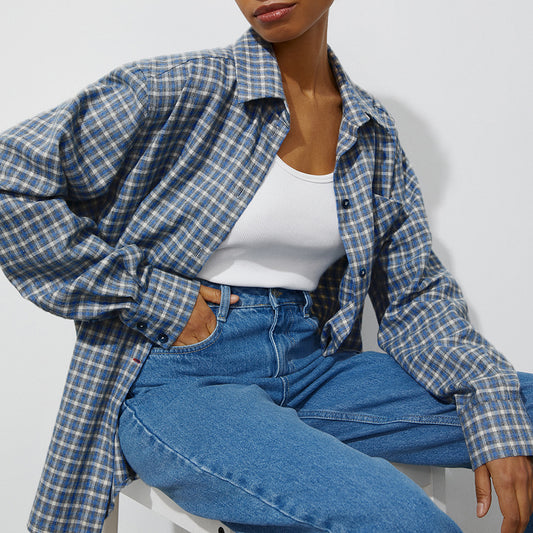 VLOVELAW  plaid shirt 2025 popular spring girl classic OVERSIZE loose versatile plaid neutral style shirt