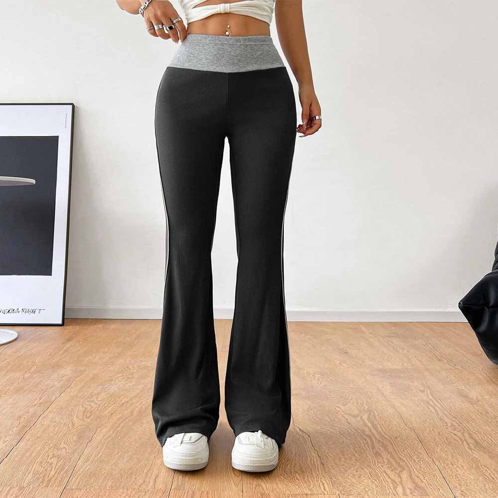 popular International Station Cross-border Women's Versatile Commuter Tights Casual Pants Autumn and Winter Elastic Waist Contrast Color Wide Leg Pants