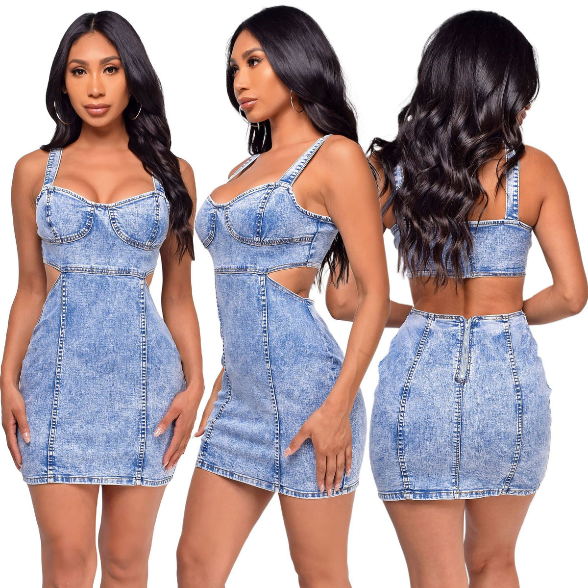 XIEYINSHE 6938 Summer  Cross-Border Women's Clothing European and American Fashion Sexy Denim Sling Backless Skirt Denim Dress