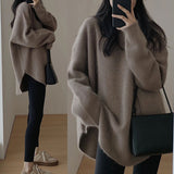 Autumn and winter sweater 2023 new women's clothing loose medium and long lazy style Korean version knitted sweater women's clothing jacket tide