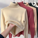 Fleece and thickened integrated fleece sweater women's winter thick mink fleece warm top turtleneck bottoming shirt women's autumn and winter inner trendy