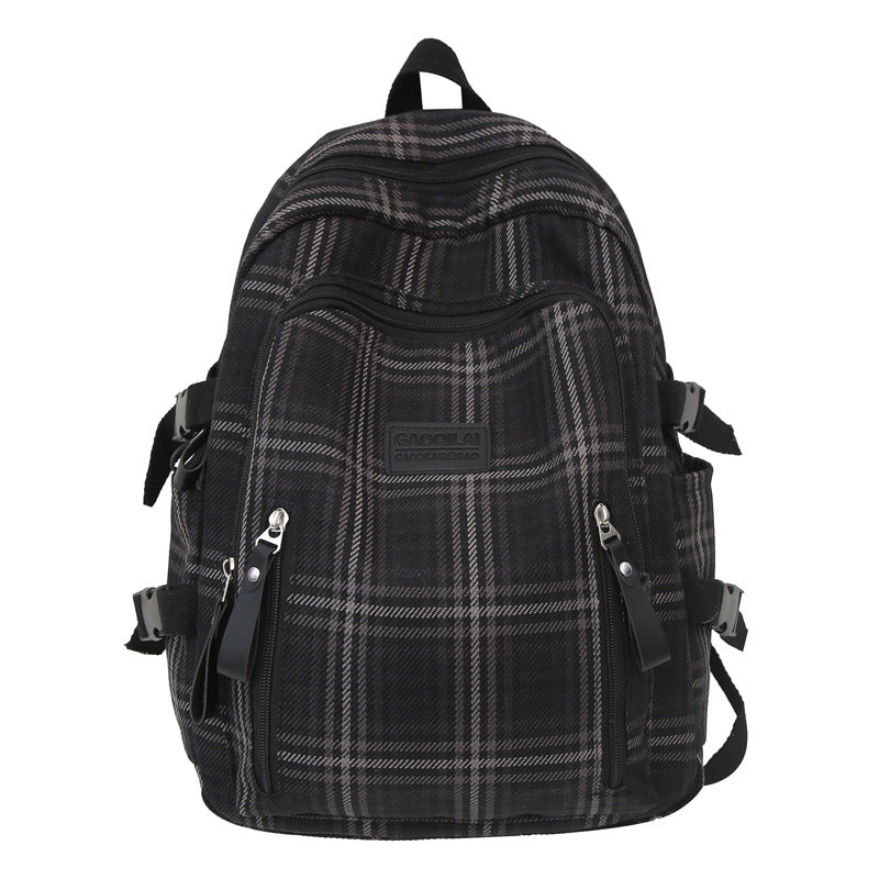 New Plaid Cotton and Linen Backpack Girls Convenient Travel Go out Daily Matching Backpack Cross-Border Schoolbag