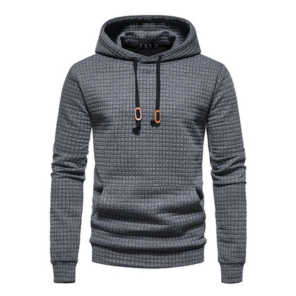 VLOVELAW popular Popular trade new Popularan size men's casual solid color jacquard men's  plaid quilting cotton long-sleeved hooded sweater