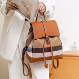 Real Leather Canvas Cotton and Linen Backpack  New Fashion Color Contrast Internet Celebrity Match Schoolgirl Backpack Handbags for Women