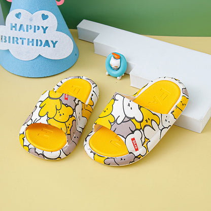 VLOVELAW Children's Printed Cartoon Big Bear Slippers Female Parent-Child Big Children Medium and Small Children Outer Wear Home Non-Slip Parent-Child Sandals