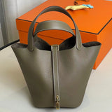 New Bucket Bag Women's Leather Handbag High-Grade Large Capacity First Layer Cowhide Vegetable Basket Bag for Women