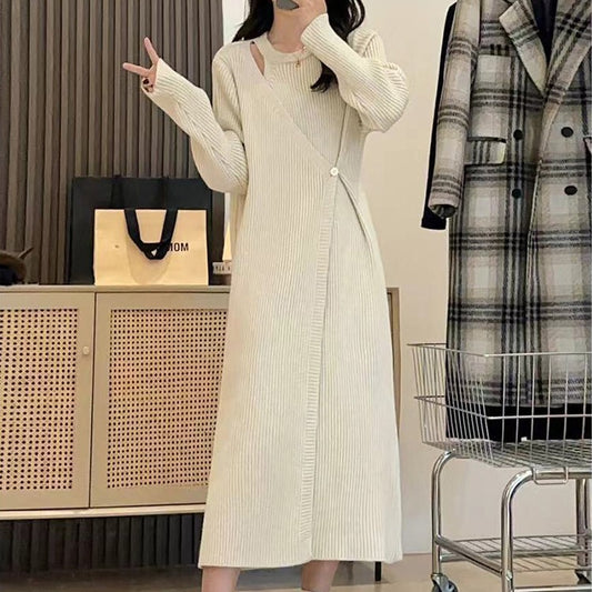 VLOVELAW Coat with knitted primer dress women's autumn and winter New new medium and long sweater skirt temperament neck long dress