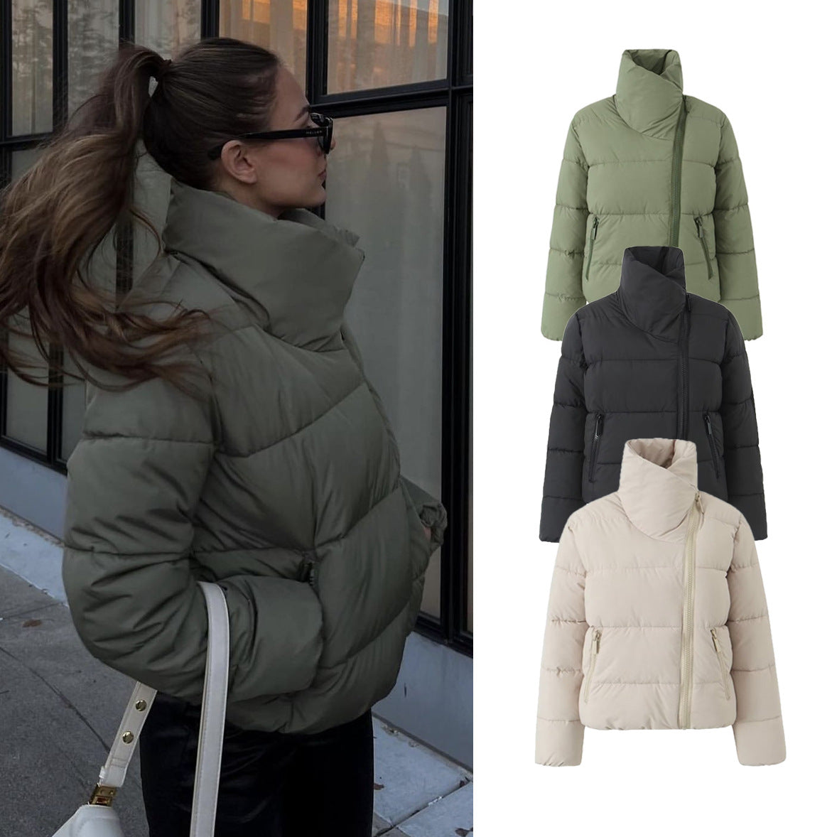 foreign trade wholesale 2023 winter stand-up neck zipper bread clothes windproof cotton-padded clothes warm jacket women's C27075