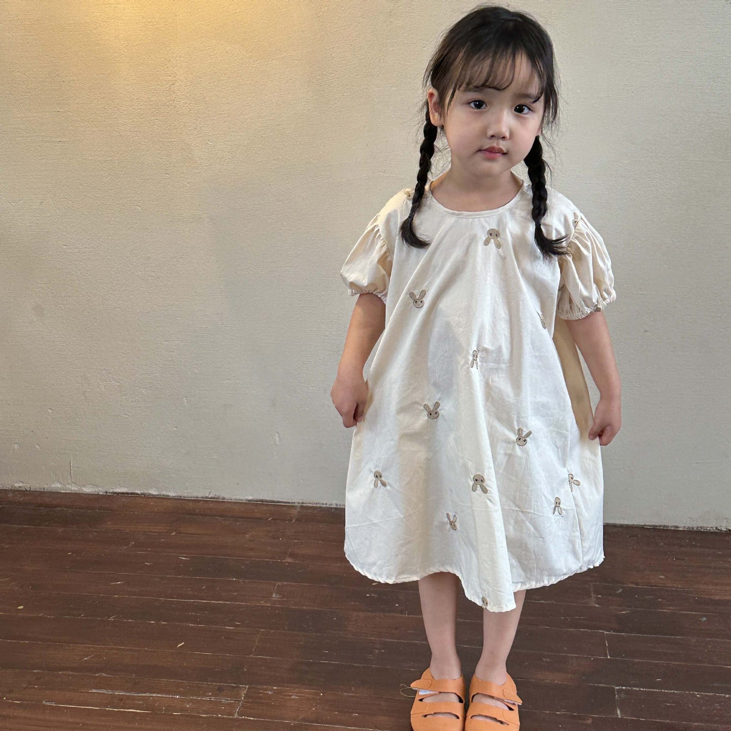 Girl Dress Summer Pure Cotton Embroidered Rabbit Kids' Skirt 2025 New Summer Short Sleeve Baby Princess Dress