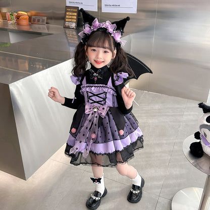 VLOVELAW Girls Clow M Lolita Princess Dress Halloween Autumn and Winter Long Sleeve Cos Costume Wings Children Luminous Skirt