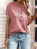 VLOVELAW Spring/Summer Foreign Trade Women's Clothing  Cross-Border New Arrival European and American Top Solid Color Button Fashion Short Sleeve T-shirt Women