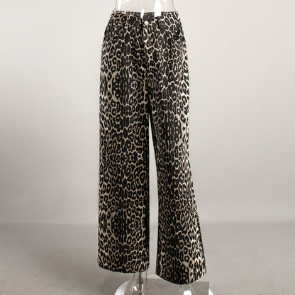 KKBOXLY Cross-border leopard print wide-leg pants Europe and America New autumn new Y2K loose casual mopping leopard print wide-leg pants