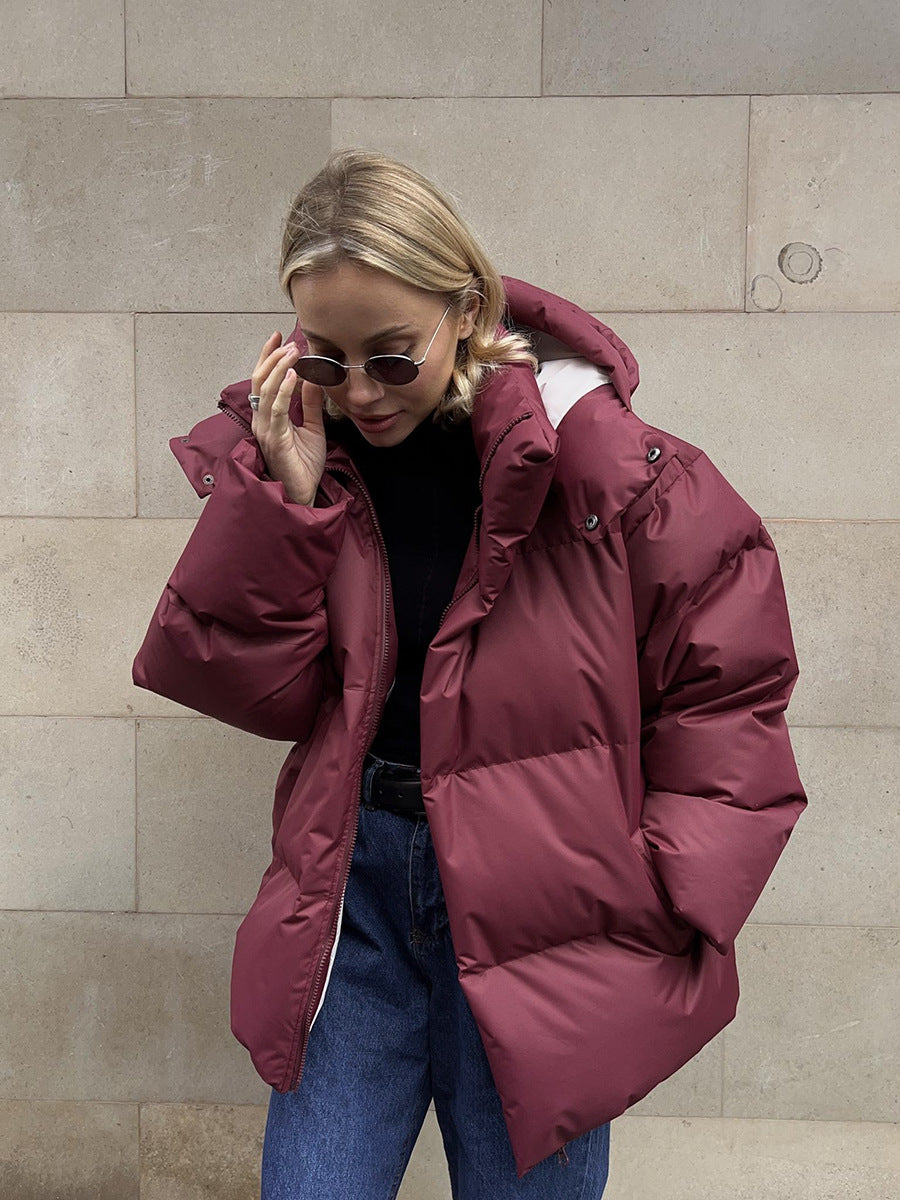 KKBOXLY Cross-border padded jacket women's winter New 2025 new padded jacket loose padded jacket solid color hooded padded jacket