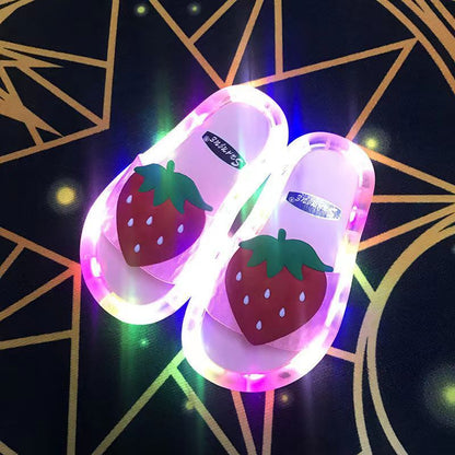 VLOVELAW Online Influencer Fashion Luminous Children's Slippers Strawberry Crystal Shoes Shiny Color Light Girlfriends Girls Shiny Sandals