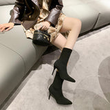 Cross-Border  Oversized Knit Elastic Socks Boots  New Internet Hot Casual Breathable High Heel Pointed Flying Woven Boots