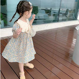 VLOVELAW Summer New Girls' Korean Style Lapel Floral Princess Dress Children's Baby Summer Short Sleeve Dress