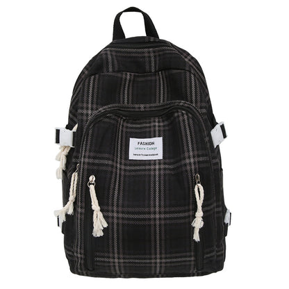 Japanese Ins Style Artistic Backpack Fresh Plaid Schoolbag High School Student Campus Backpack Good-looking Double Back