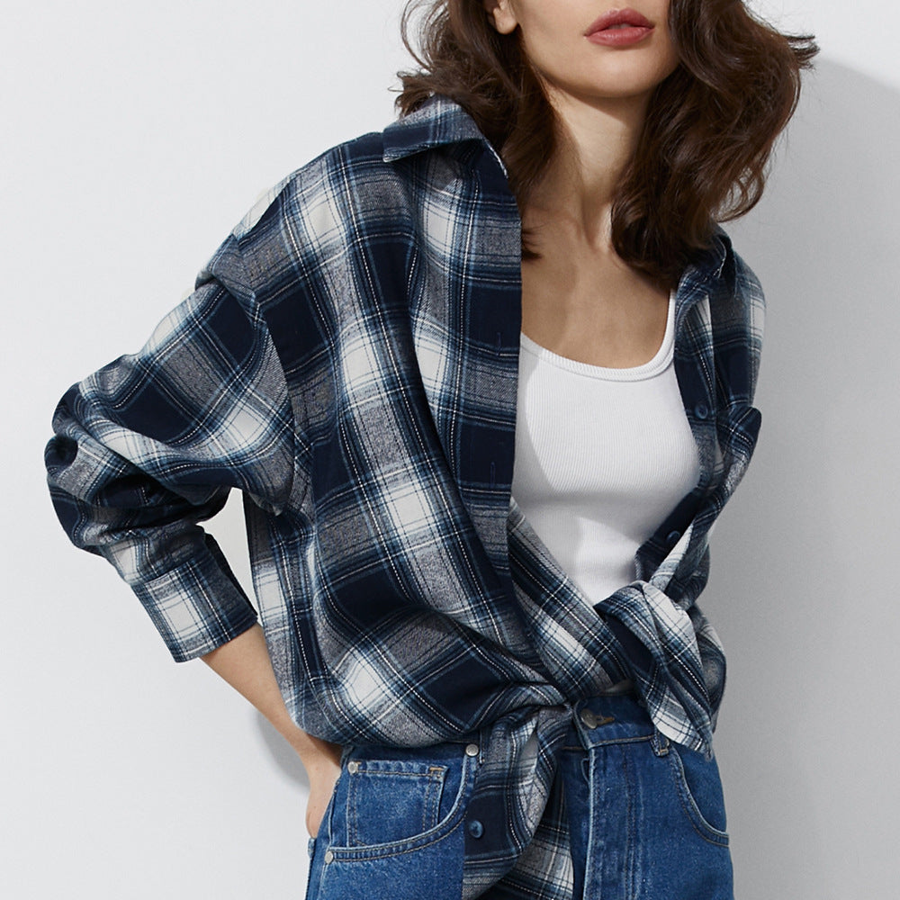 VLOVELAW  plaid shirt 2025 popular spring girl classic OVERSIZE loose versatile plaid neutral style shirt