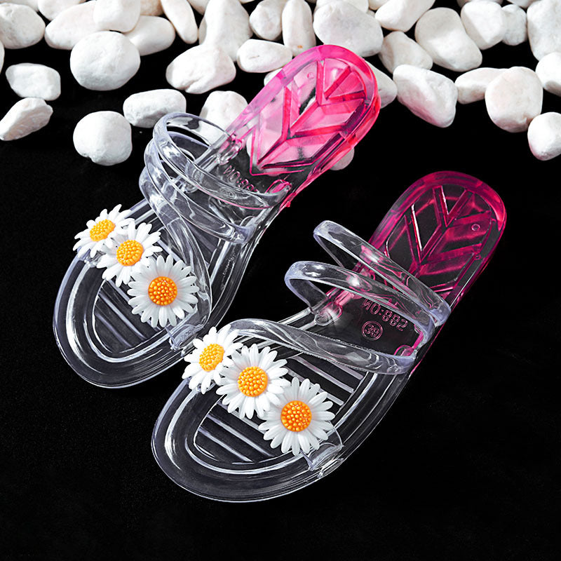 VLOVELAW Women's Single Two-Color Flower Summer Indoor Crystal Parent-Child Bath Plastic Home Bathroom Slippers for Children