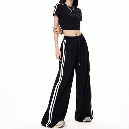 popular  New  sports style wide-leg casual pants autumn and winter contrasting colors loose and thin floor-mopping trousers