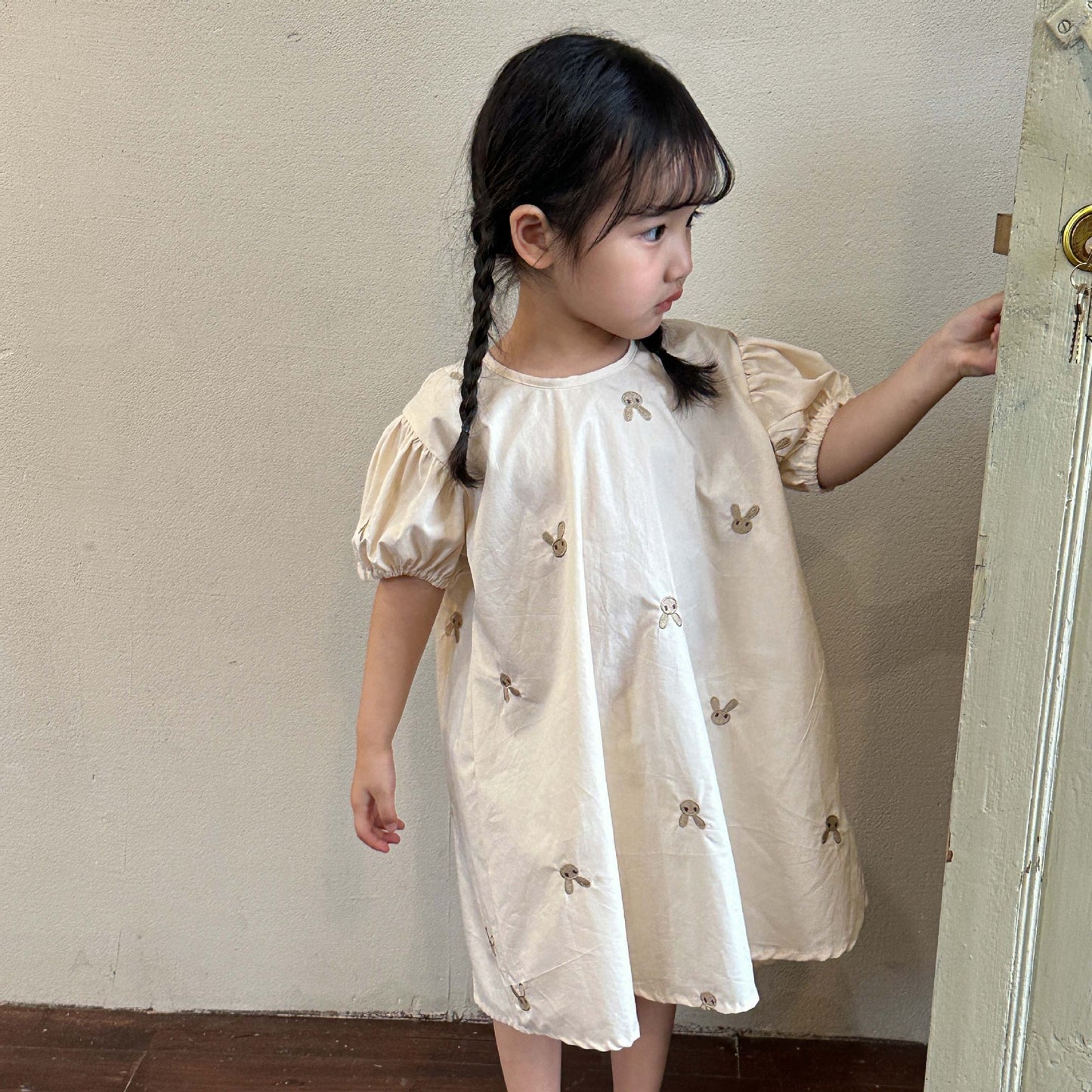 Girl Dress Summer Pure Cotton Embroidered Rabbit Kids' Skirt 2025 New Summer Short Sleeve Baby Princess Dress