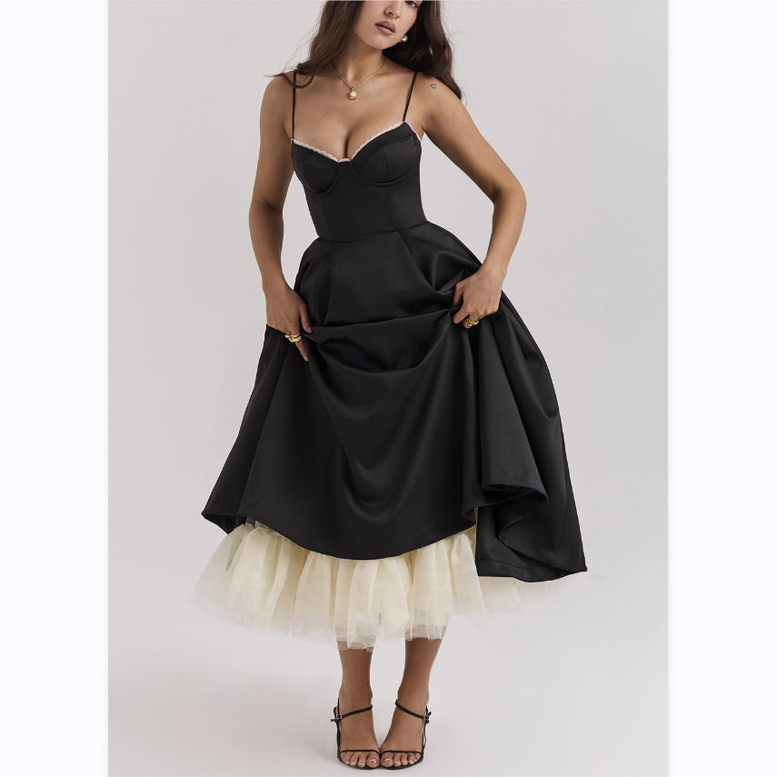 VLOVELAW European and American Style Sexy Women's Wear Cross-Border  New V-neck Brace Sleeveless Dress Pettiskirt Long Skirt