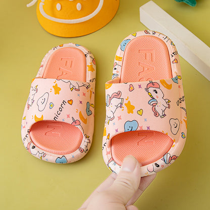 VLOVELAW Children's Printed Cartoon Big Bear Slippers Female Parent-Child Big Children Medium and Small Children Outer Wear Home Non-Slip Parent-Child Sandals