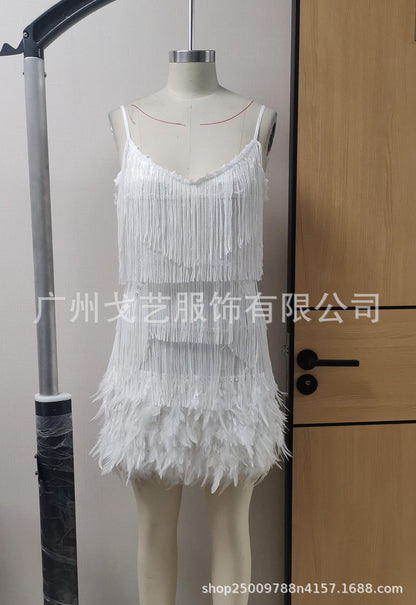 XIEYINSHE Gy2186 Fashion Tassel Sequins Feather Stitching Dress Dress  in Stock