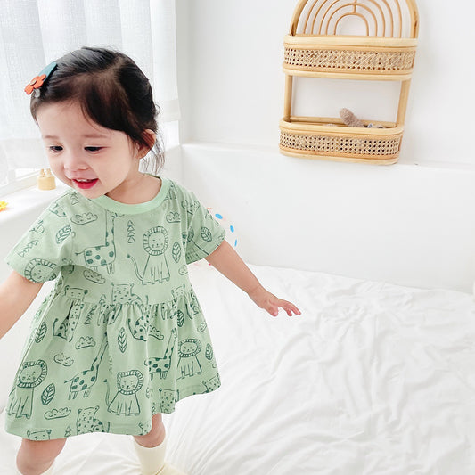 VLOVELAW Girls' Skirt Cartoon Korean Summer Children's Dress Cotton Baby Girl Clothes for Babies Baby Dress