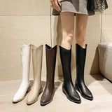 111 Widened Version Long Boots Female Winter plus Velvet White below the Knee Chunky Heel Western Cowboy Boot Knight Boots Boots Female