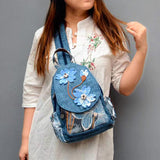 Backpack Women's Cotton Linen Canvas Small Backpack Ethnic Style Handicraft Tie-Dyed Blue Art Backpack Travel Leisure Bag