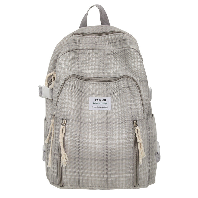 Japanese Ins Style Artistic Backpack Fresh Plaid Schoolbag High School Student Campus Backpack Good-looking Double Back